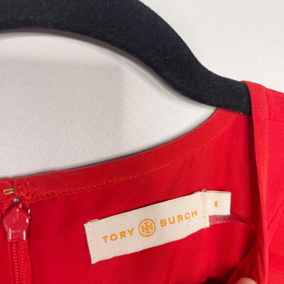 Tory Burch Size 8 Madras Red Megan Dress Lightweight Wool Cap Sleeves A Line - Picture 10 of 10